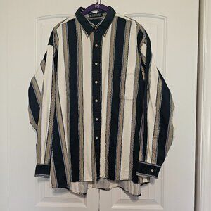 Men's Gant Rugger Oxford Cotton Shirt‎ Vertical Stipe Blue/Tan/Cream Size XL